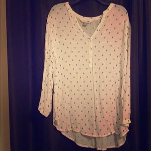 💙🤍White & Blue Long sleeve Blouse, Long Length